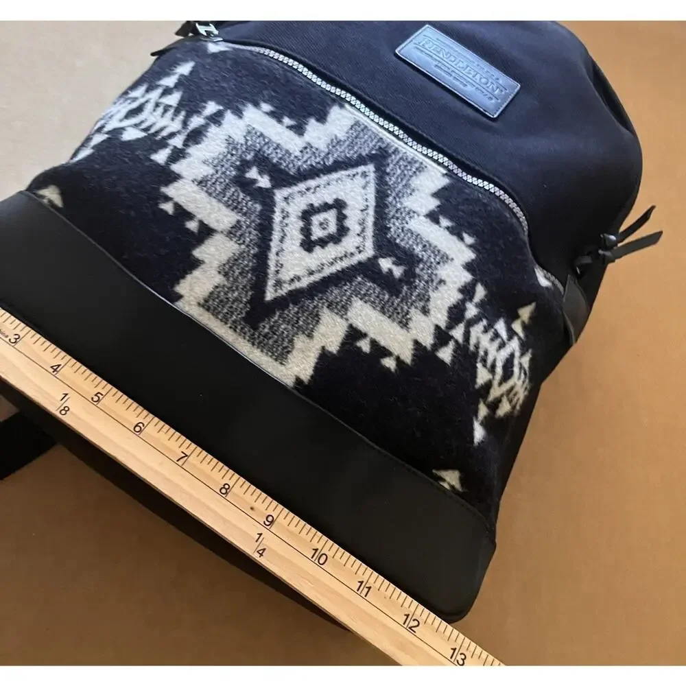 Pendleton Rock Point Backpack Black Canvas Wool Jacquard Daypack Travel Bag